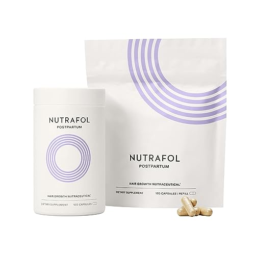 Nutrafol Postpartum Hair Growth Supplements | Clinically Proven for Thicker Hair and Less Shedding | 2-Month Supply with Bottle & Refill Pouch