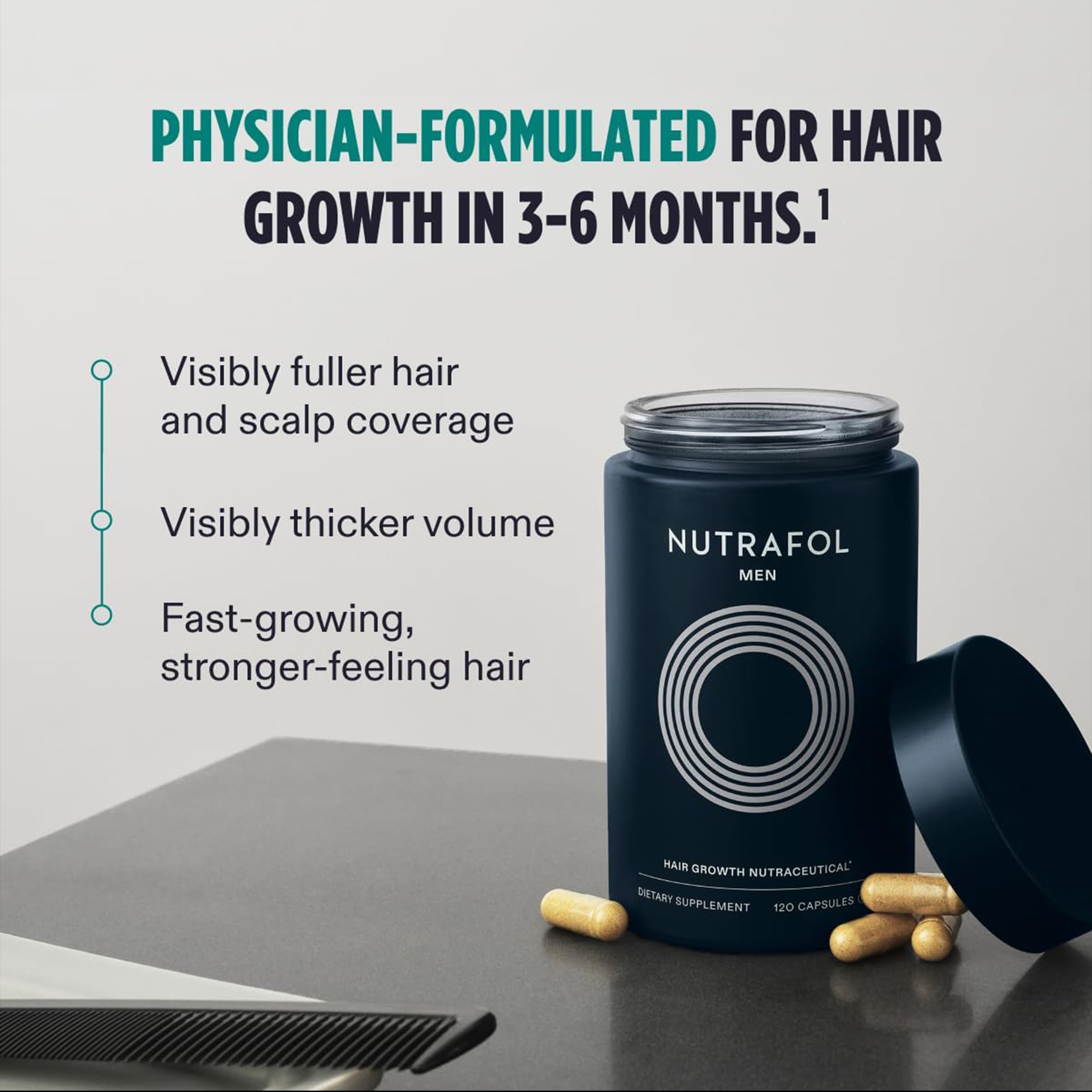 Nutrafol Men’s Hair Growth Supplements | Clinically Tested for Thicker Hair and Scalp Coverage | 2-Month Supply with Refill Pouch